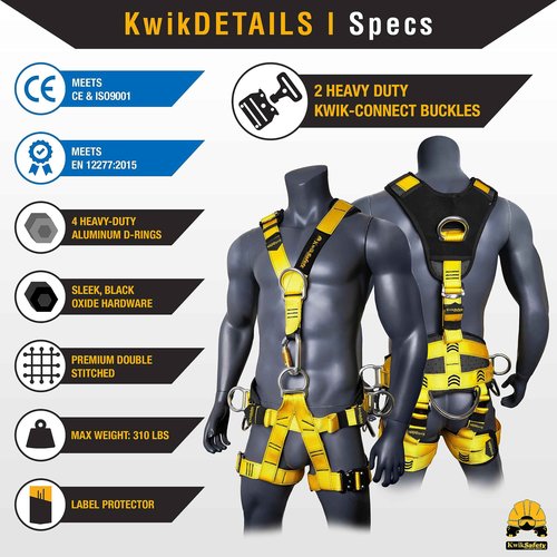 KwikSafety - Charlotte, NC - CANOPY KING [1 PACK] Full Body Climbing Harness | 5 D-Ring Back & Shoulder Support Harness