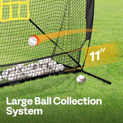 VIVOHOME Baseball Softball Hitting Net with Large Ball Collection System, 7 x 7 ft Baseball Batting Pitching Net with Tee, 2 Strike Zone, Carry Bag, Black