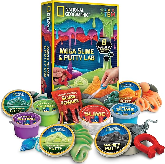 NATIONAL GEOGRAPHIC Mega Slime Kit & Putty Lab - 4 Types of Slime Plus 4 Types of Putty Including Magnetic, Slime Kit for ...