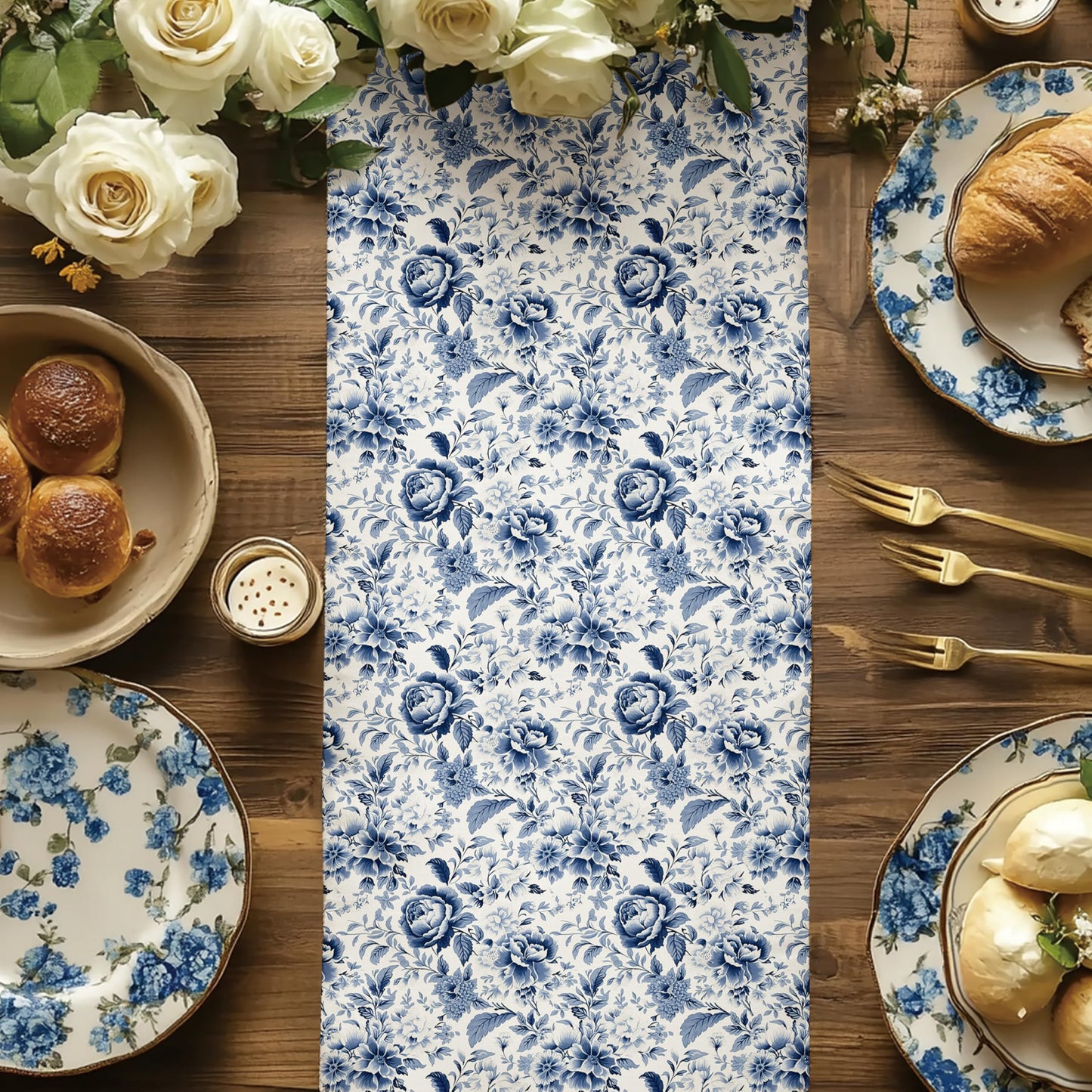 BIOBROWN Floral Wrapping Paper Jumbo Roll - 30 Inch X 33 Feet (82.5 sq. ft. ttl.) Blue White Peony Design Chinoiserie Gift Wrap Stone Paper for Wedding, Bridal Shower, Mother's Day