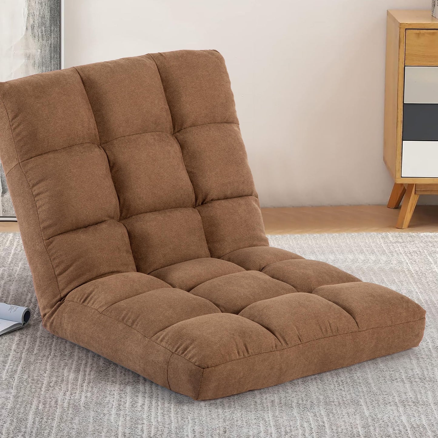 YI DANICA Floor Chair with Back Support Folding Chair with 6 Adjustable Position, Padded Sleeper Bed, Floor Gaming Chair, Meditation Chair, Gaming Floor Chairs for Adults (Country Rustic, Tan)
