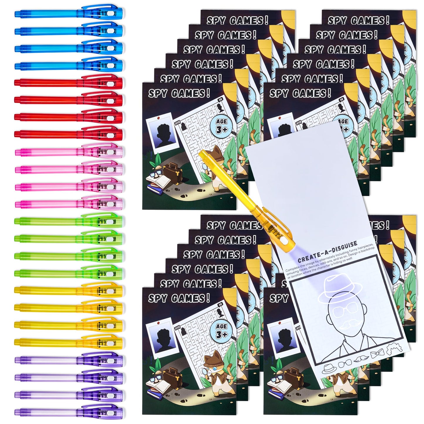 JoyCat 24 Pcs Invisible Ink Pens with UV Light for Kids with Notebooks,Spy Pen Magic Markers for Secret Message,Class Prizes for Students Bulk,Birthday Gift for Boys Girls