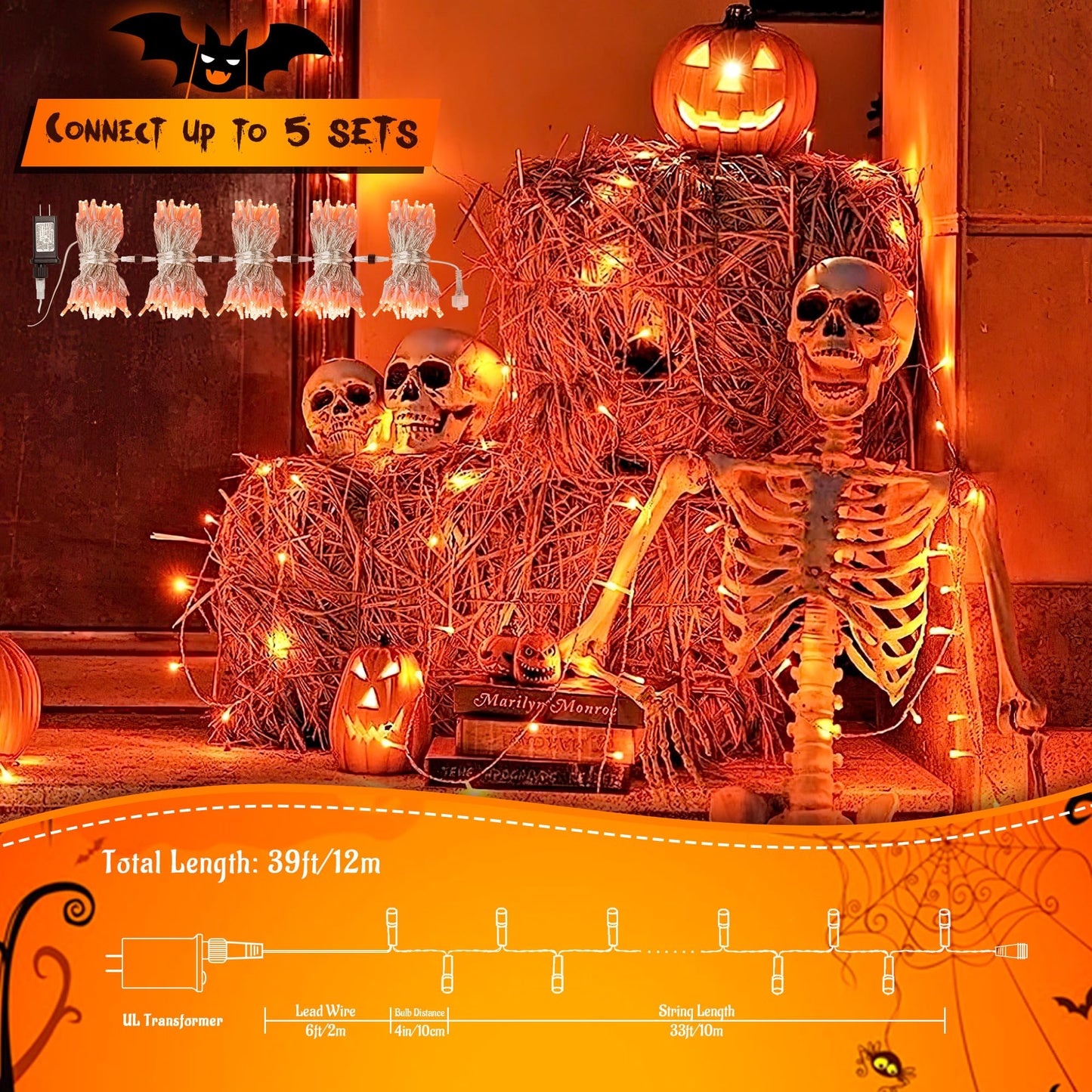 Halloween Lights Outdoor, Orange String Lights Plug in,8 Modes Connectable Twinkle Orange Christmas Lights for Tree Party Garland Thanksgiving Fall Halloween Decorations(33FT 100LED)