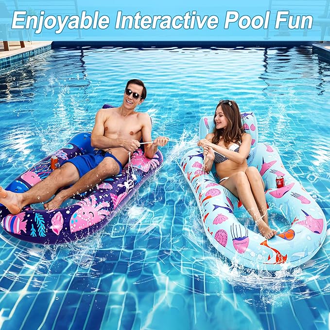 PuppyuWill 4 Pack Pool Floats Adult,Inflatable Pool Lounger Float Heavy Duty with Cup Holder, Backrest & Footrest Pool Lounge Float Extra Large Pool Rafts for Adults Beach Lake Party