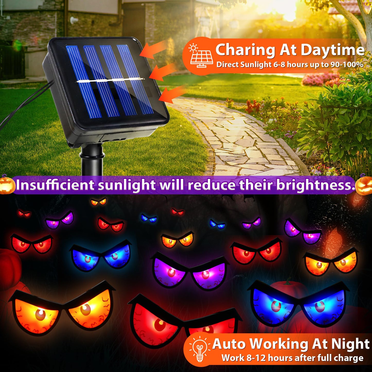 Solar Halloween Spooky Eyes Lights for Bushes, 5 Pairs Flashing Glowing Eyes Halloween Decorations Outdoor, Blinking Eye Lights for Yard Decorations