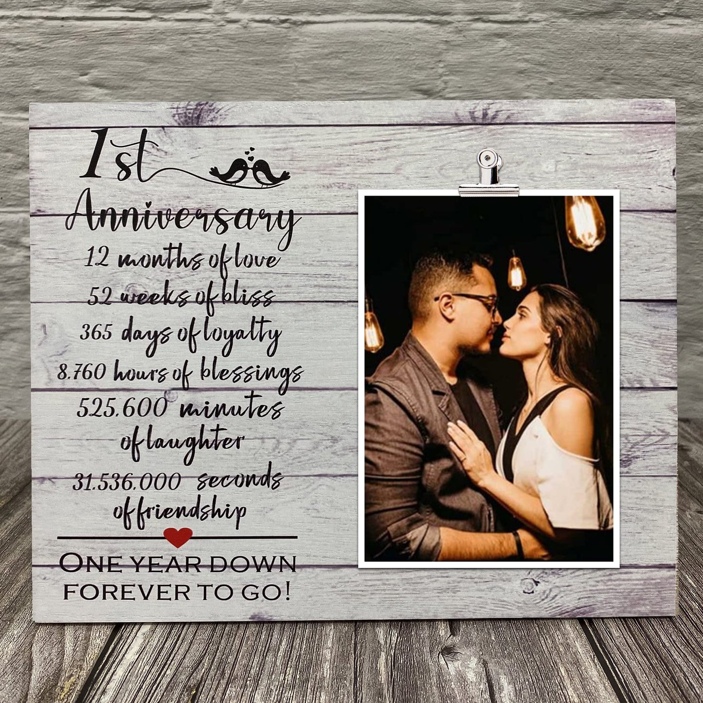 1 Year Anniversary Picture Frame Gifts for Couple, 1st Anniversary Frame for Her Him, One Year Anniversary Wedding Gifts for Wife Husband, First Year Anniversary Present for Girlfriend Boyfriend