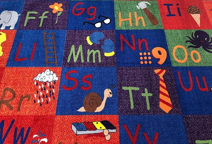 KIDCARPET.COM All in A Row Letter Classroom Rug, 6' x 8'6" Rectangle, Multicolored, Educational Classroom Rug, Kids Learning Play Mat | Area Rug for Bedroom or Playroom