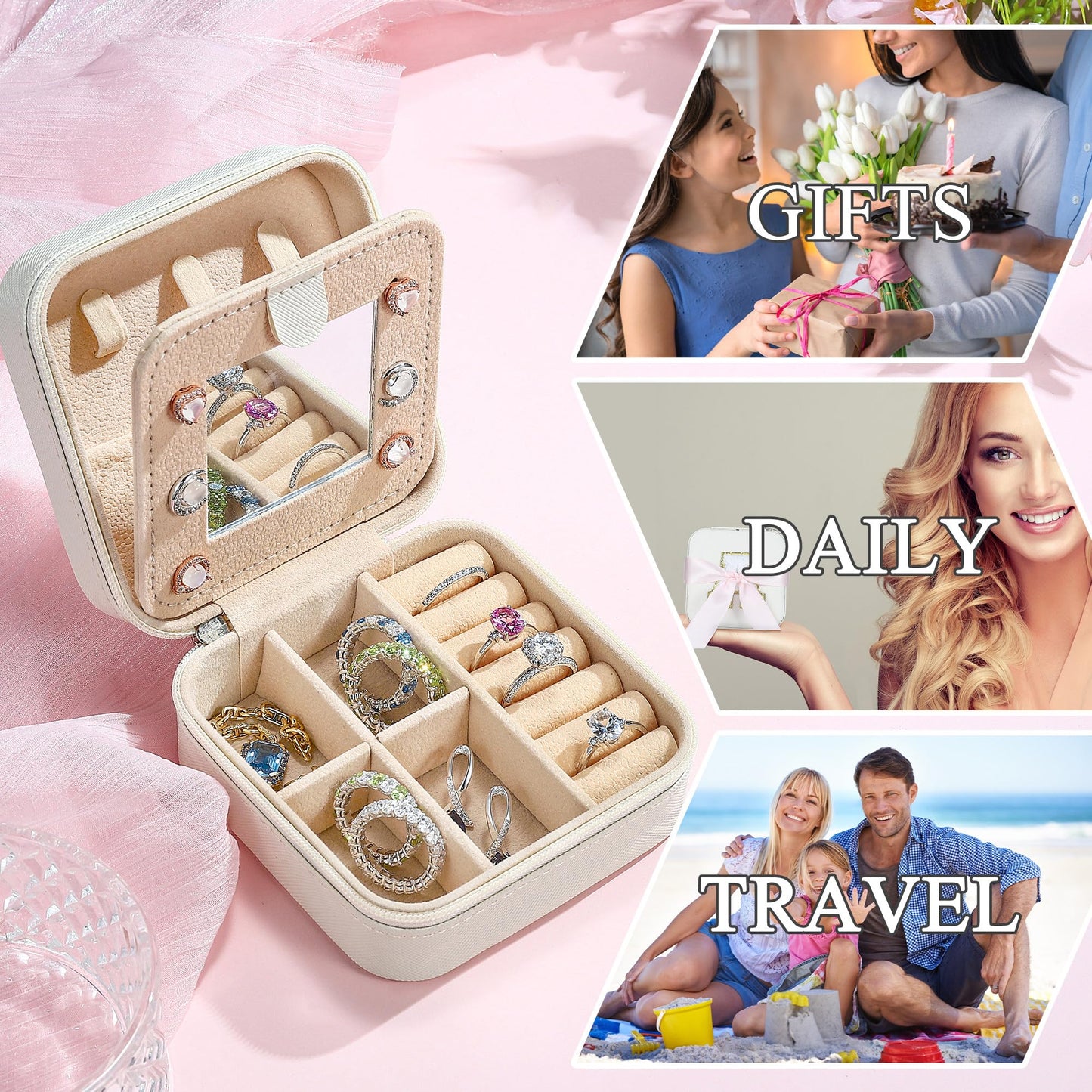 Parima Travel Jewelry Case - White Gift for Female Friends and Bridesmaids - Self Care, Birthday and Bride Gifts
