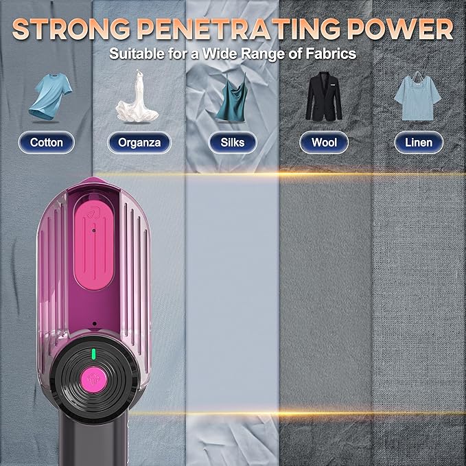 Travel Steamer - Portable Steamer for Clothes, 8FT Power Cord, Handheld Small Size Steam Iron Collapsible Design, Travel College Dorm Home Essentials (Purple)