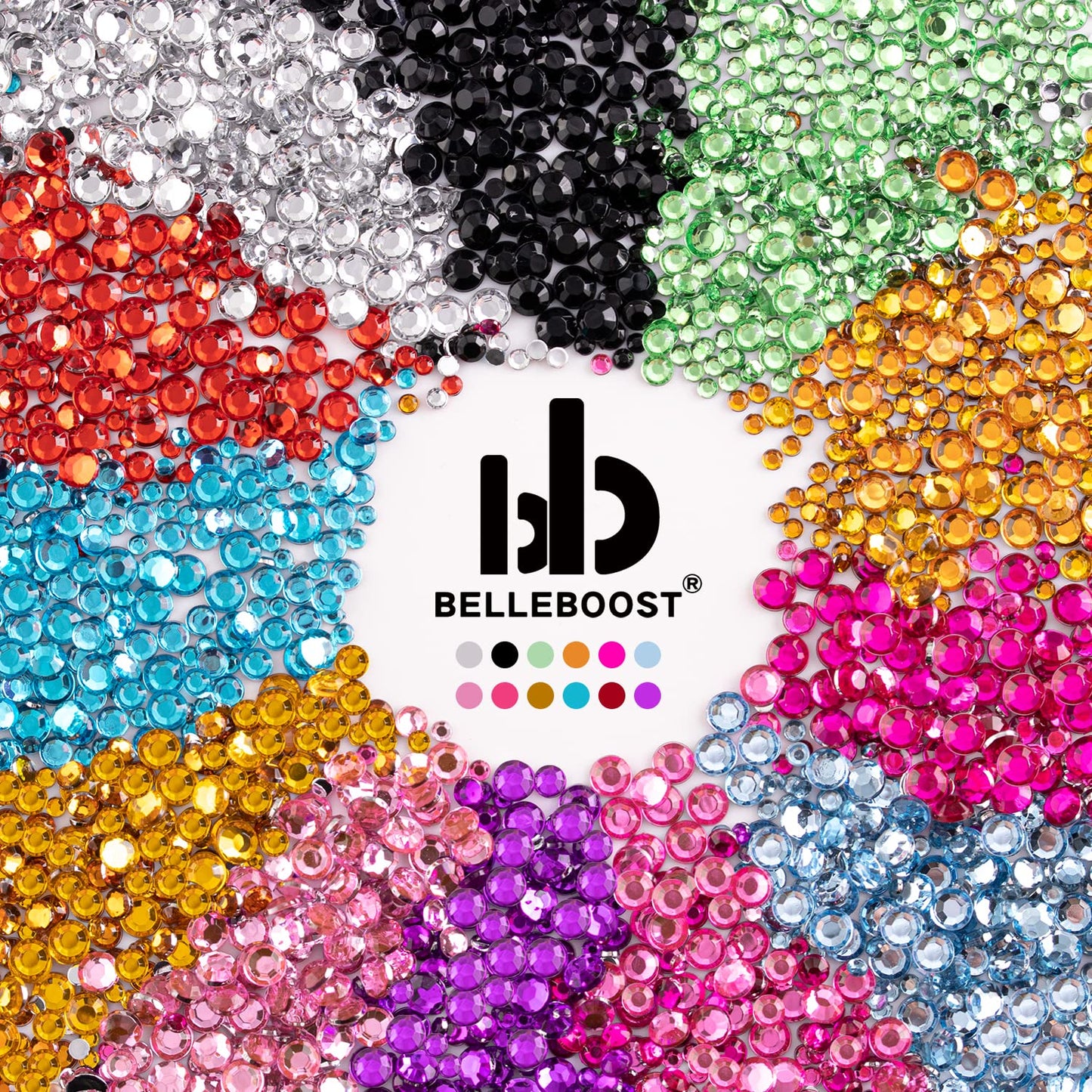 Two Packs of Flatback Rhinestones 4520 Pcs Colorful Nail Art Rhinestones Flatback Crystal Colorful+Lake Blue Rhinestone with Pic