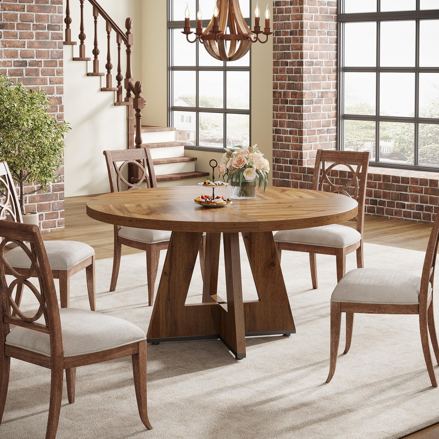 Tribesigns Round Dining Table for 4-6 People 47 Inch Wood Dining Table with Pedestal Base Walnut (Wood)