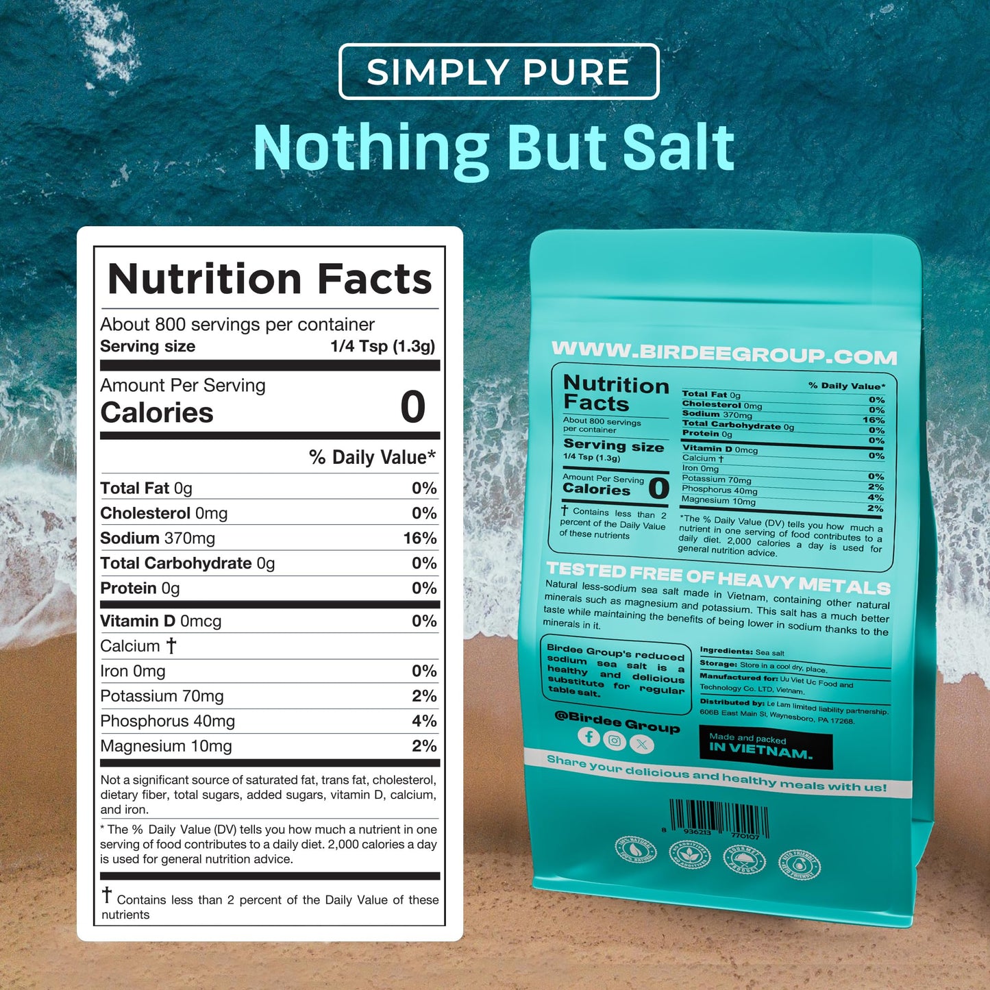 Birdee Baja Mineral Sea Salt – 35.2 oz, Abundant with Essential Minerals, Salt Fine Grind, Unrefined, Low Sodium, Solar-Dried, Hand-Harvested, Perfect for Refills and Bulk