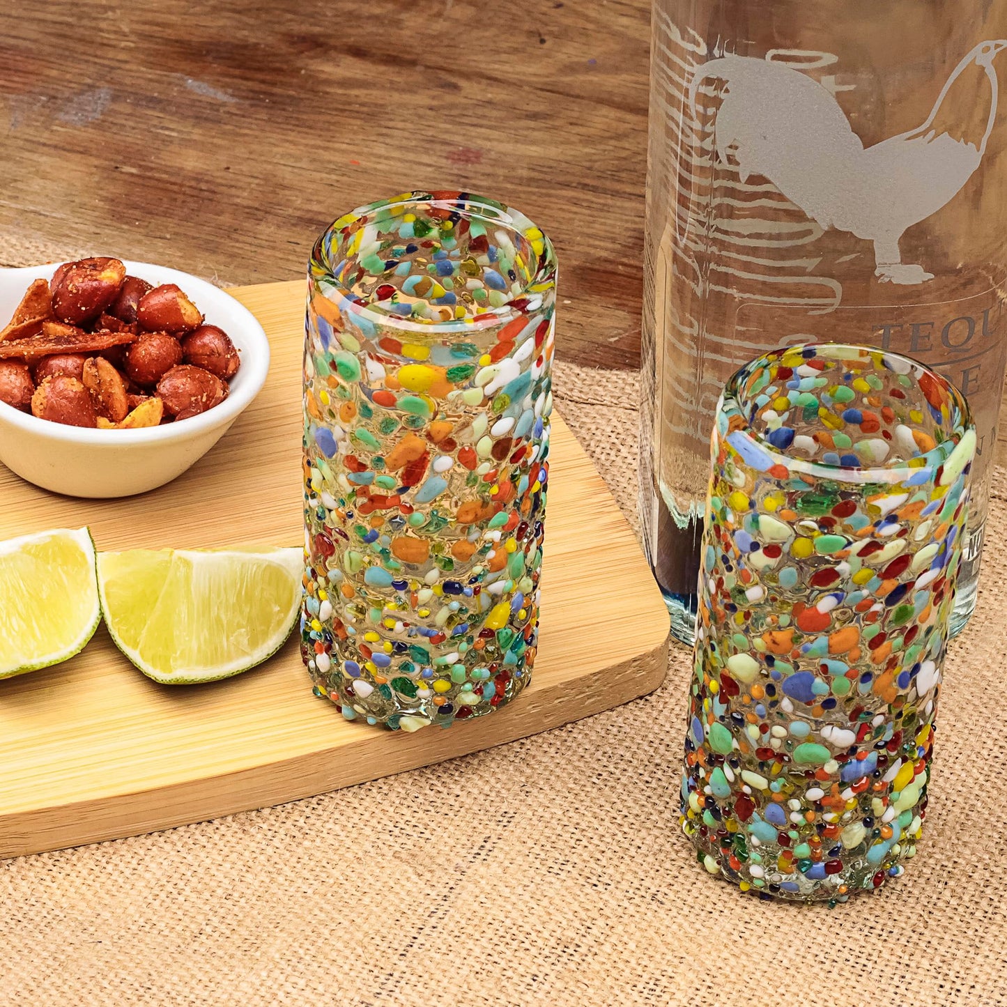 MEXTEQUIL - Authentic Mexican Tequila Shot Glasses - Tequila Set of shot glasses - 4 pcs - 2 Oz - Mexican Hand Blown Shot Glass (Confetti)