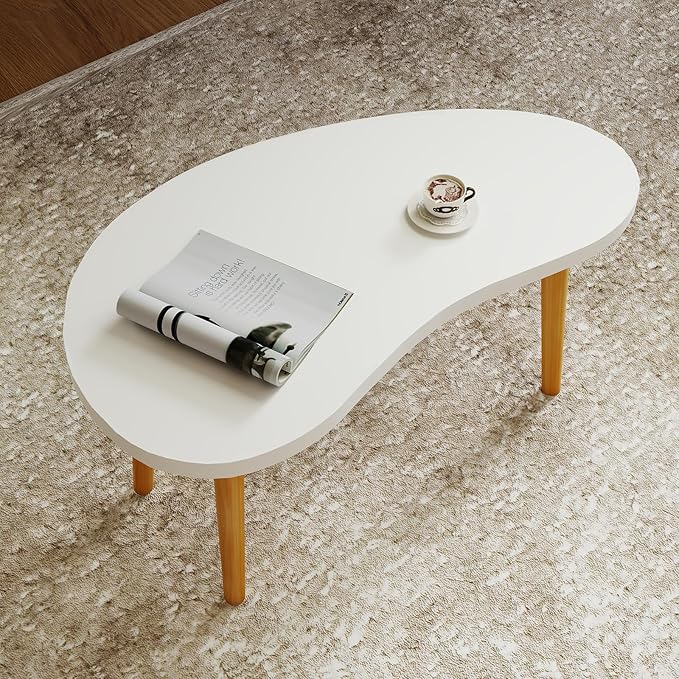 Funecy Mango Coffee Table Low Table with 4 Solid Wood Sturdy Legs, Floor Table Desk for Sitting on The Floor, Storage and Living Room Furniture (White)