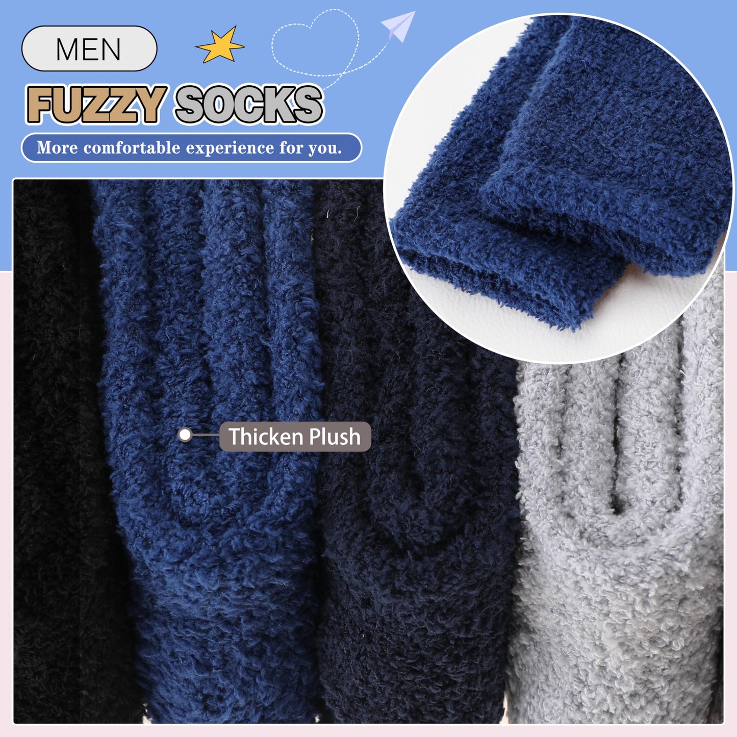 Fuzzy Socks for Women Men Warm Fluffy Winter Cozy Thick Slipper Plush Sleep Comfy Crew Socks Christmas Gifts Stocking Stuffers for Women(Black/Dark Grey/Deep Blue/Grey,M)