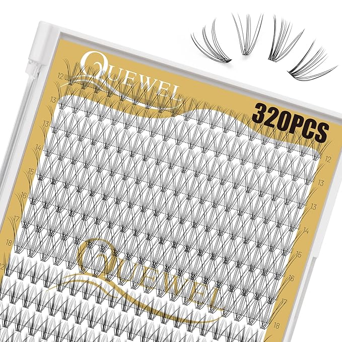 QUEWEL Lash Clusters 320Pcs Cluster Lashes 10D+20D D Curl Lash Cluster Eyelash Extensions Mix12-18mm Individual Eyelashes Clusters Wispy Lash Clusters Thin Band Soft to Use at Home(10D+20D D Mix12-18)