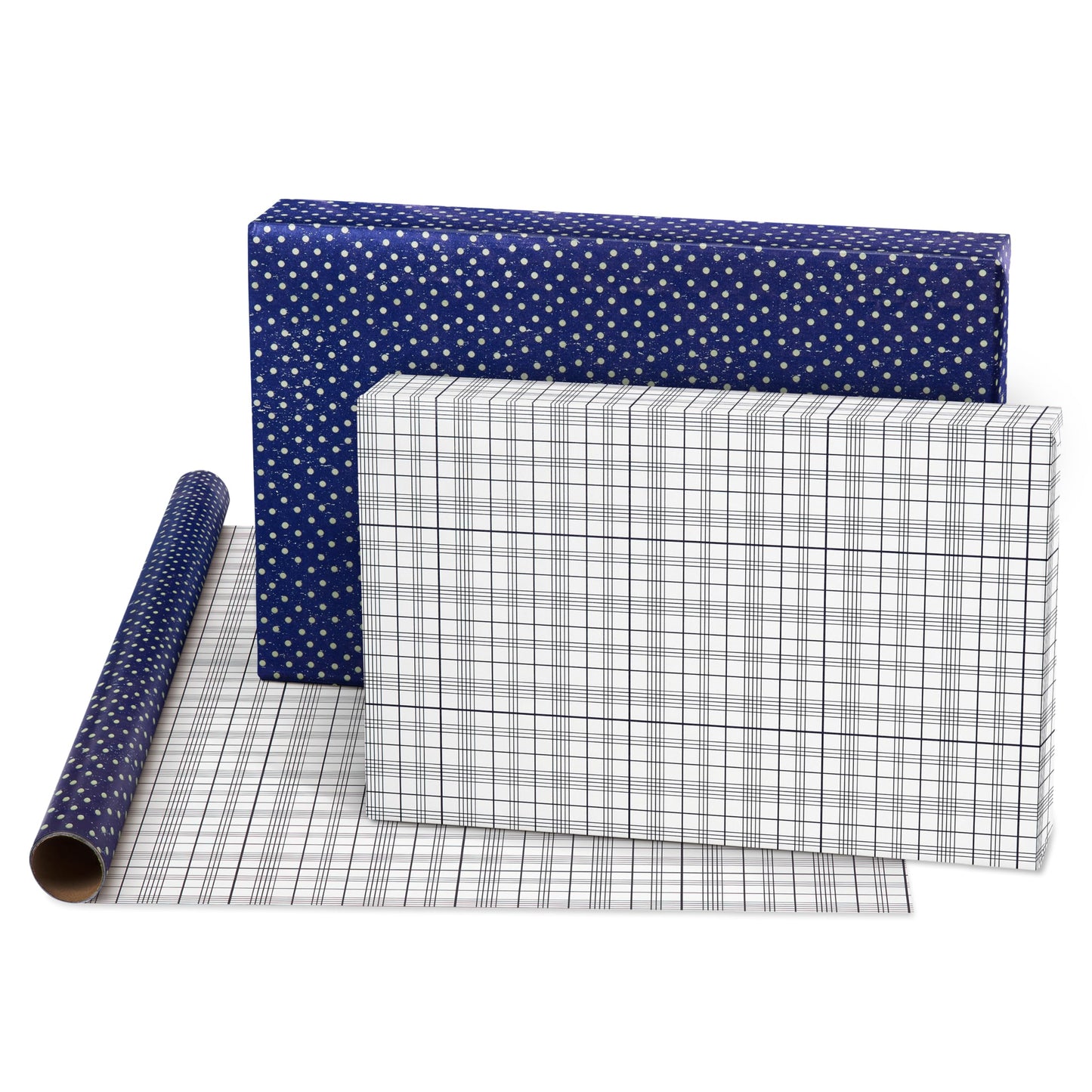 American Greetings 160 sq. ft. Reversible Wrapping Paper Bundle for Birthdays, Baby Showers and All Occasions, Balloons, Blue Polka Dots and Plaid (4 Rolls, 30 in. x 16 ft.)