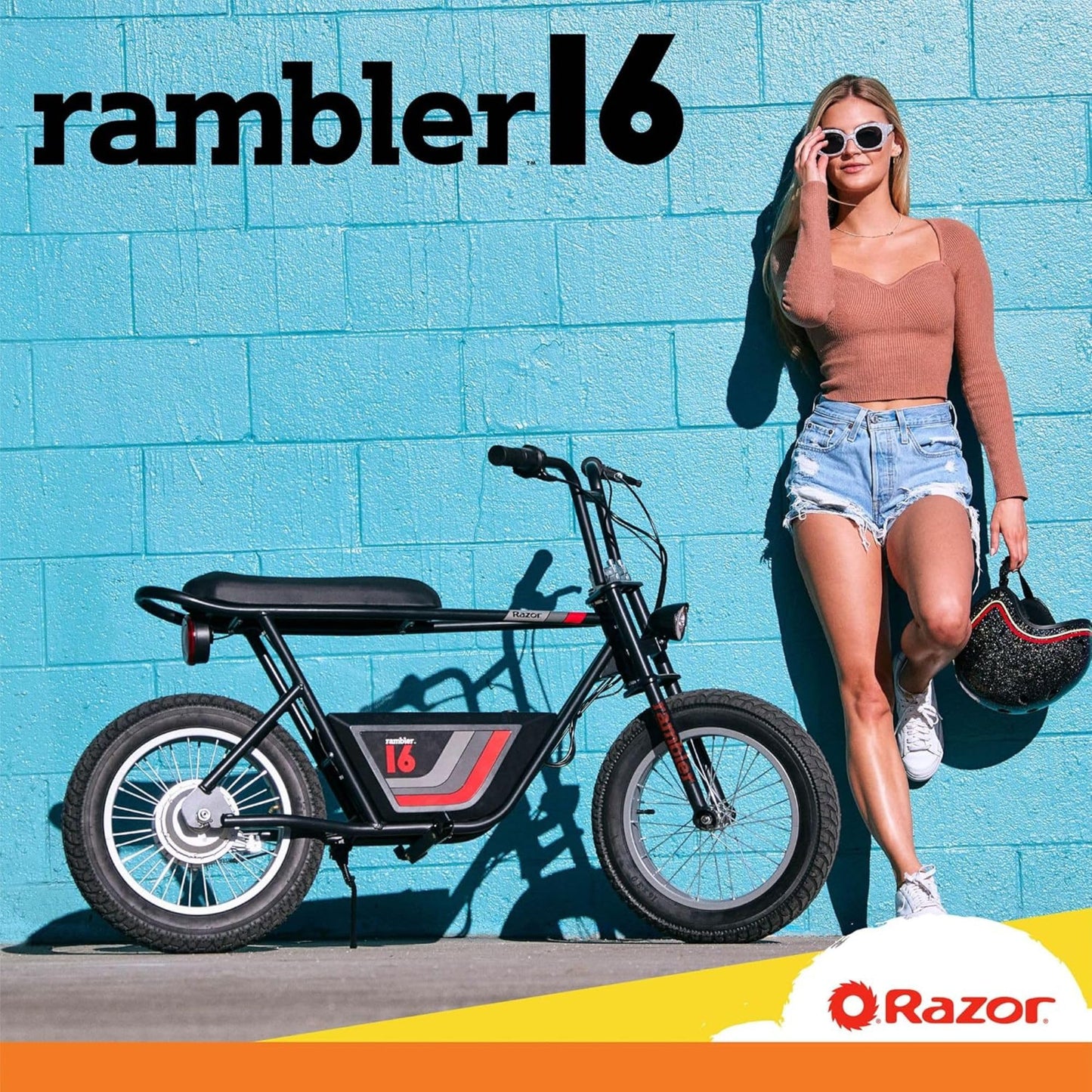 Razor Electric Bike for Ages 18+, 220 lb Max Weight, Black, w/ 350W Motor, 16” Tires & 36V Battery, Up to 15.5 MPH, Rambler 16 – Rechargeable Minibike for Teens and Adults