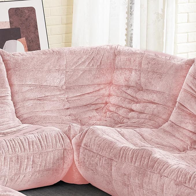 HABUTWAY Bean Bag Chair, Memory Foam Bean Bag Chairs for Adults, Fireside Corner Chair Lazy Floor Corner Sofa for Living Room, Bedroom, Dorm, Office (Pink)