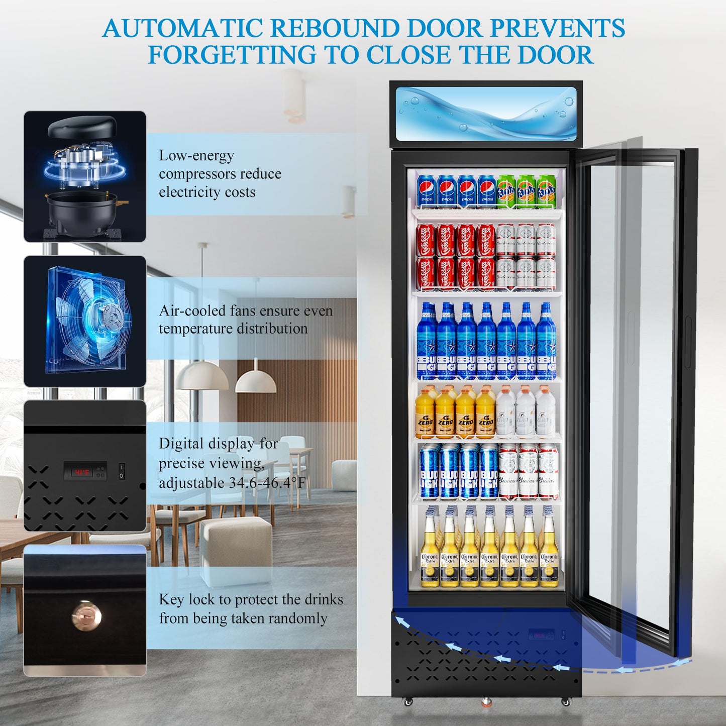 LCEKY Beverage Cooler Commercial Refrigerator 10 Cu.Ft. Glass Door Display Refrigerator with LED Light, 5 Shelves, Display Commercial Beverage Refrigeratorfor Restaurant Cafe Bar Store (10 Cu.Ft.)