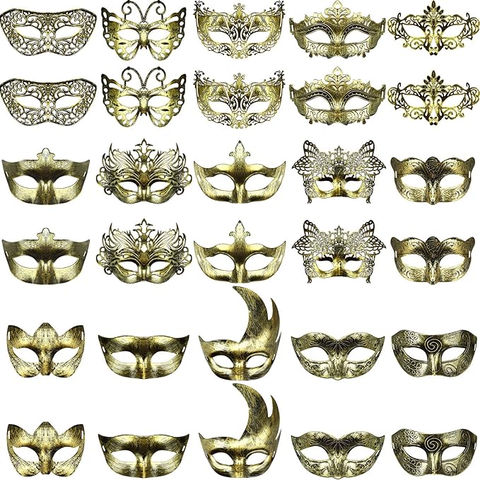 Yunsailing 30 Pieces Masquerade Mask Antique Masks with Straps for Women Men Masquerade Ball Mardi Gras Carnival Party Fav...