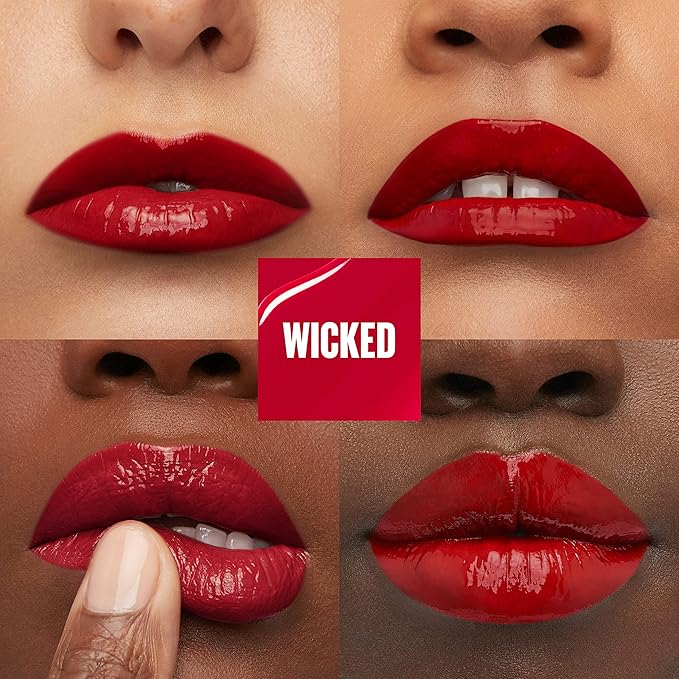 Maybelline Super Stay Vinyl Ink Longwear No-Budge Liquid Lipcolor Makeup, Highly Pigmented Color and Instant Shine, Wicked, Cool Red Lipstick, 0.14 fl oz, 1 Count