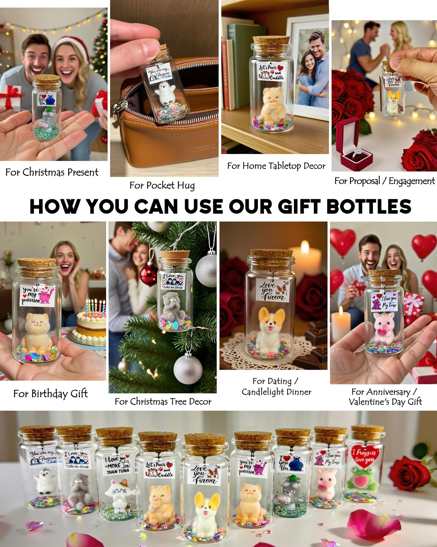 Anniversary I Love You Presents for Him Her, Cute Romantic Message in Glow Bottle Gift to Boyfriend Girlfriend, Funny Valentines Christmas Birthday Gifts Husband Wife (Cat, I Love You More Than Tuna)