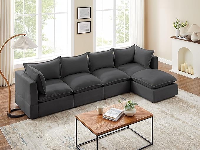 VANOMi Modular Sectional Sofa, 5 Seater Sofa with Reversible Chaise for Living Room, L Shape Sofa