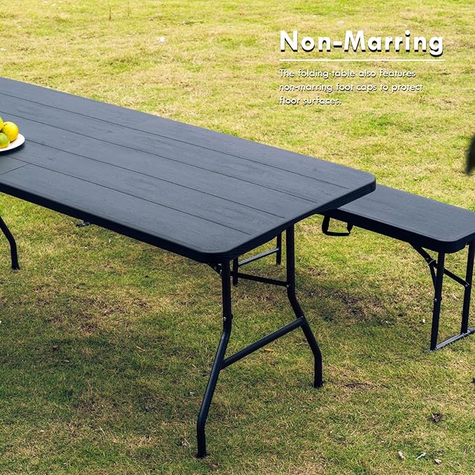 Plainsity 6ft Table, Foldable Table with Foldable, Easy to Carry, for Family Gatherings, Outdoor Gatherings, Indoor