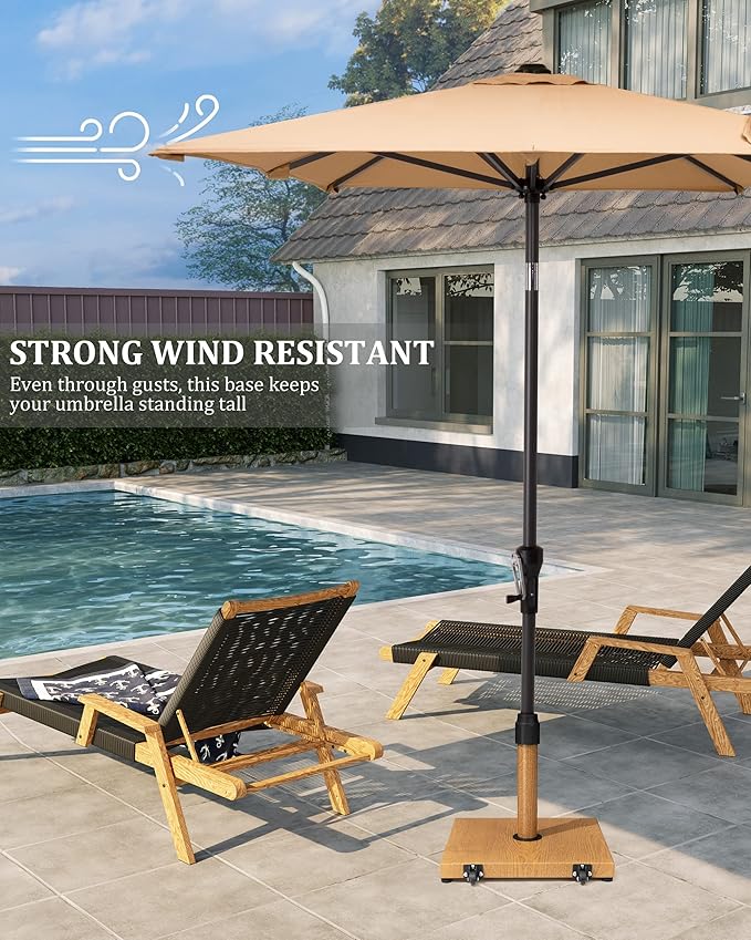 JOINHOM 42lbs Patio Umbrella Base with Wheels - Heavy Duty Outdoor Patio Market Umbrella Stand for Deck, Poolside, Balcony, Wind-Resistant Design, Decorative Wood Pattern