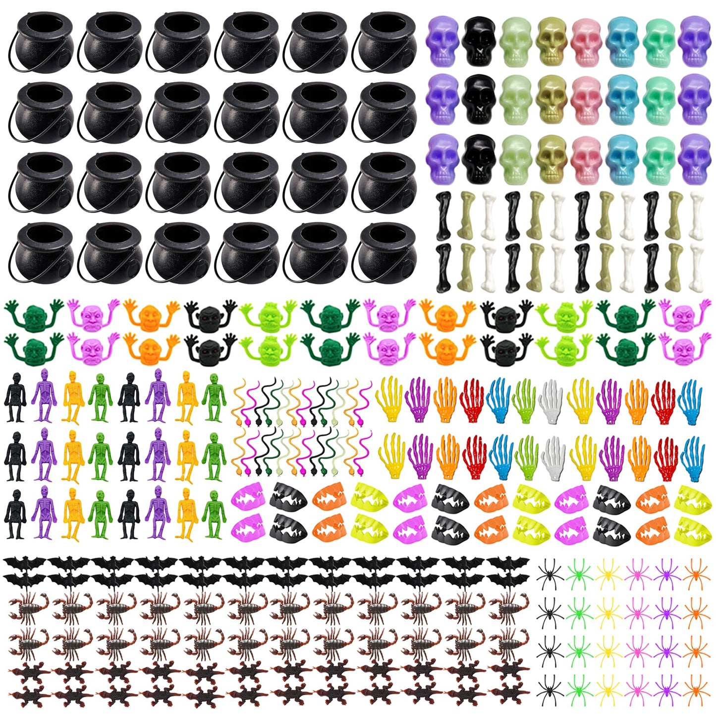 Grisofaa 24 Pack DIY Halloween Witch Bucket Treat Bags - 288 Pcs Halloween Party Favors with 264 Spooky Toys, Build Your Own Goodie Bags for Kids,Candy Bags & Gift Basket Stuffers