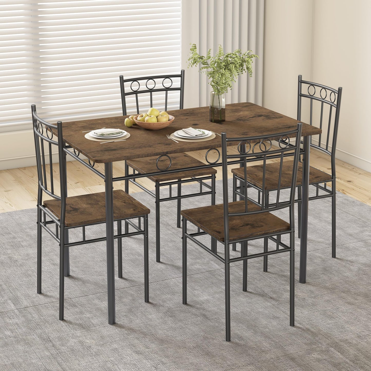 AMICLIBER Dining Table Set for 4, 5-Piece Kitchen Table and Chairs, Rectangular Dining Room Table Set with 4 Chairs, Space-Saving Kitchen Table Set for Small Space,Dinette,Apartment,Retro Brown
