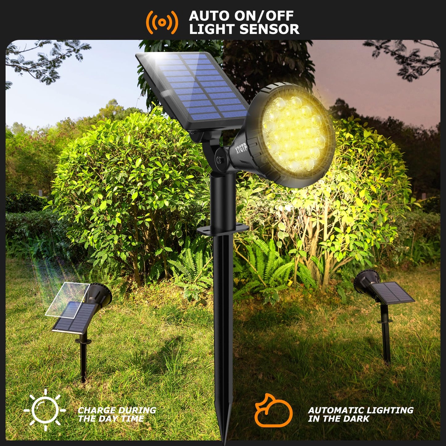 XTGTP Solar Spot Lights - 21 LED Brightness, IP67 Waterproof, 2-in-1 Adjustable Solar Power Outdoor Lights for Fence, Warm White (6 Pack)