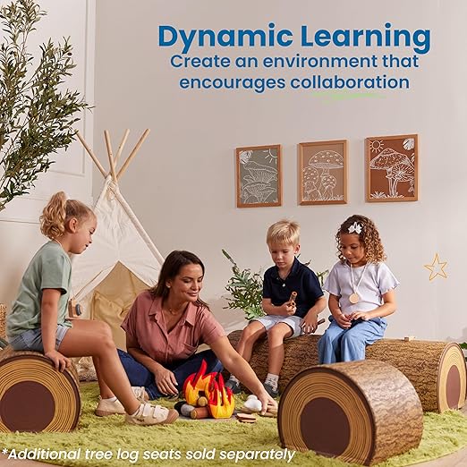 ECR4Kids SoftZone Tree Log Full Bench, 12in, Flexible Seating, Chocolate