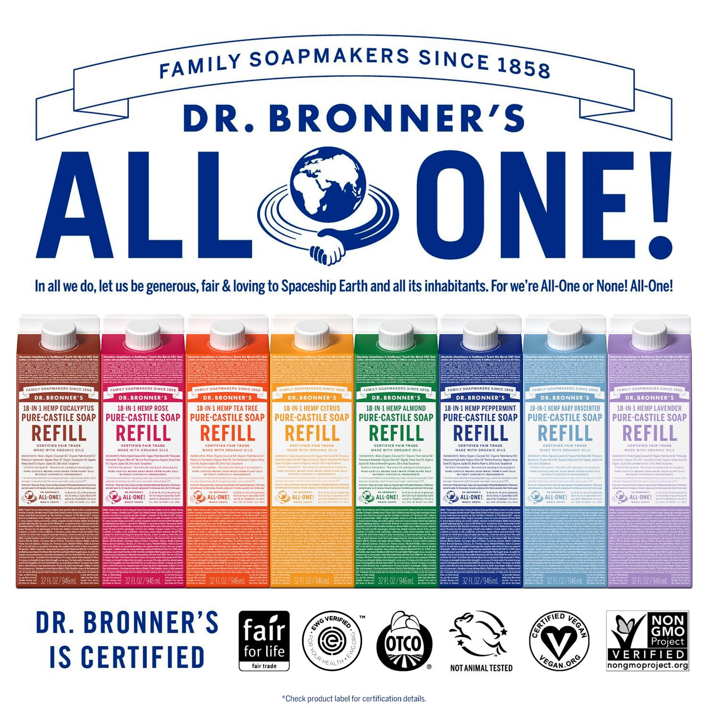 Dr. Bronner's Magic Soap-Pure-Castile Liquid Refill (Eucalyptus, 32 ounce, 2-Pack) - Regenerative Organic Certified Oils, For Bo