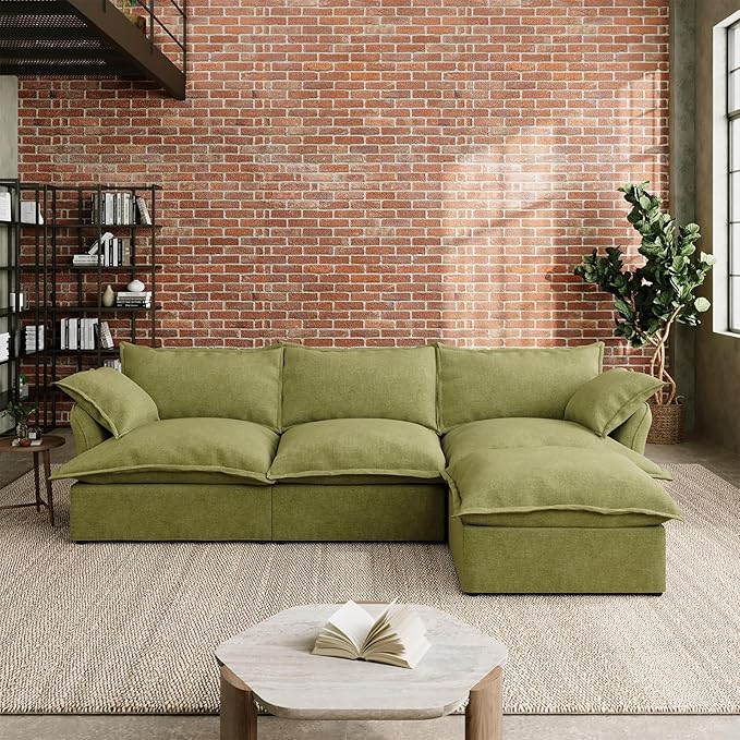 Intuition Decor Modular Convertible Cloud Sectional Sofa,110.4" Large Sofa Set for Living Room,4 Seat L-Shaped Modern Down Fill Sectional Sofa Fabric Modular Couch with Chaise,Green