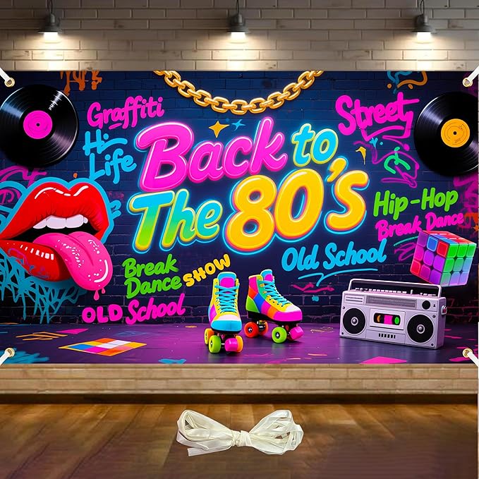 Back to The 80's Backdrop 6x3.6 ft 80s Party Decorations 80s Backdrop Hip Hop Graffiti Wall Birthday Party Supplies 1980 P...