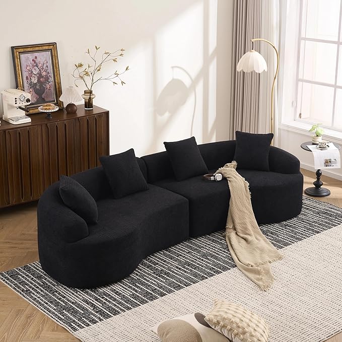 110" Oversized Modern Curved Cloud Sectional Sofa, Luxury Plush Chenille 4-Seater Deep Wide Seat Couch with 4 Pillows, No Assembly Needed Apartment Living Room Furniture, Brown