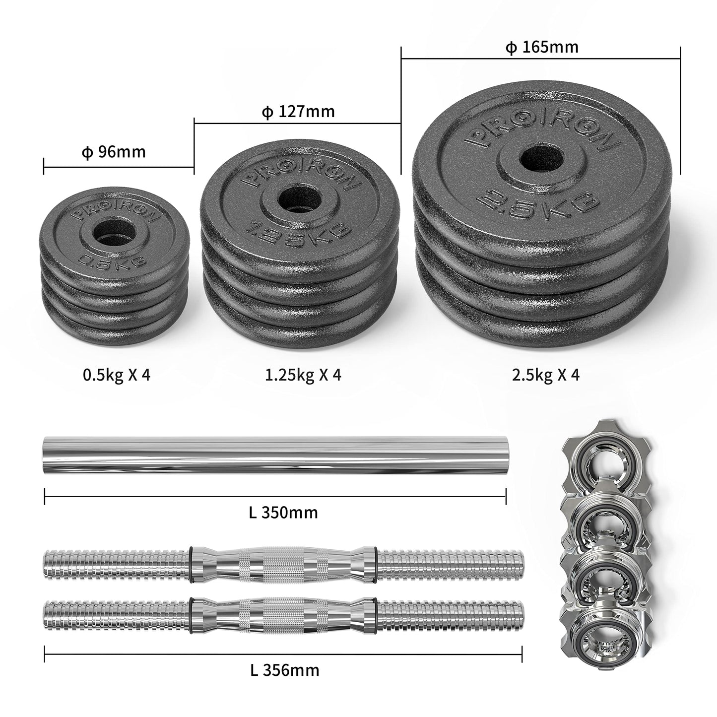 PROIRON 44Lbs Cast Iron Adjustable Dumbbell Set Hand Weight with Solid Dumbbell Handles Changed into Barbell Handily Great for Bodybuilding Fitness Weight Lifting Training Home Gym