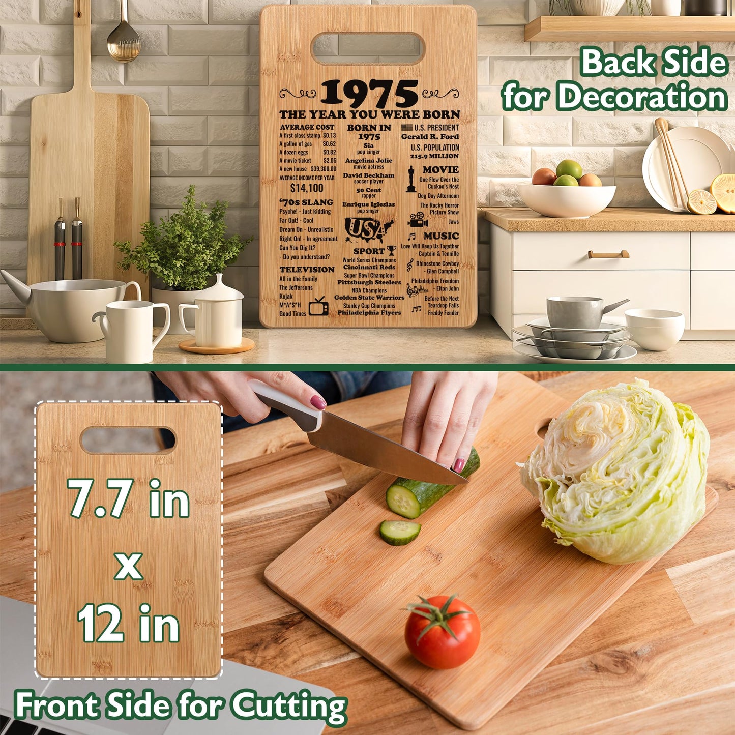 50th Birthday Gifts for Women Men, 1975 Birthday Gifts for Her Him, 50 Years Old Gifts, 50th Birthday Gift Ideas, 50th Birthday Decorations for Women Men, Back in 1975 Cutting Board Gifts