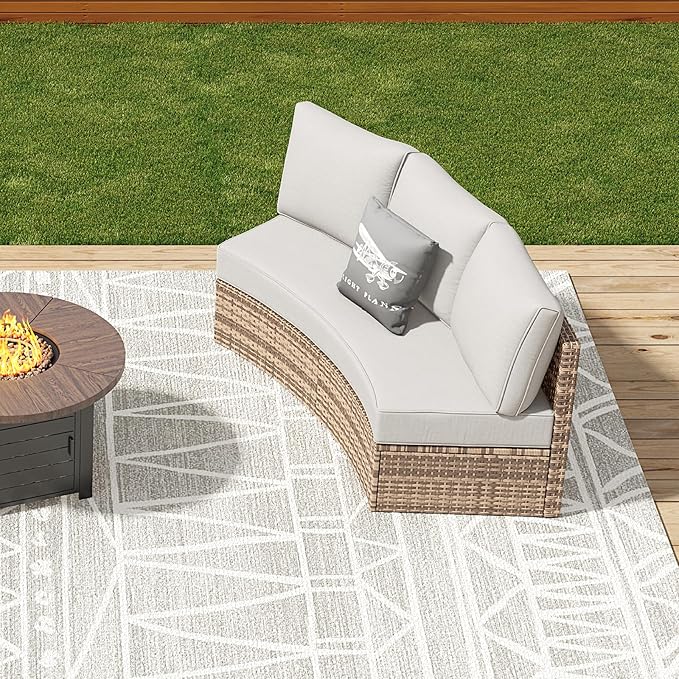 Patio Furniture Sets, 3 Piece Half-Moon Sectional Round Sofa Set, Outdoor Patio Furniture with Cushions for Beach, Pool, Balcony, Beige