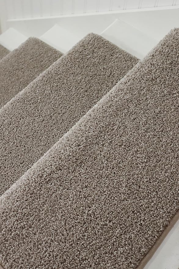 Oak Valley Designs™ Rounded Bullnose Carpet Stair Treads - Anti Slip Indoor Stair Mats for Wooden Stairs, Style: Stoney Brook, Castle 35" W X 9.75" D (Set of 14)