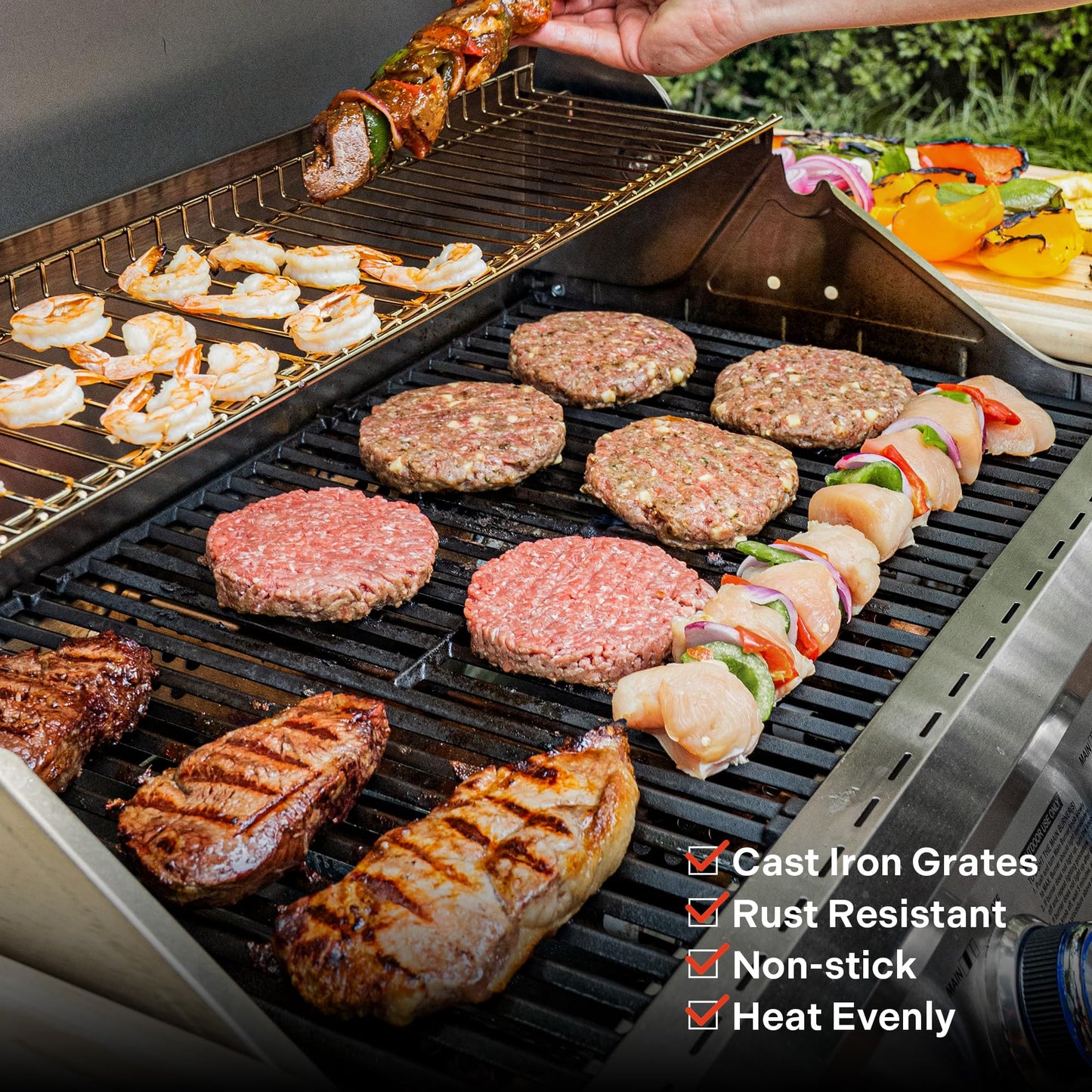 Monument Grills Larger 4+2 Burner Propane Gas Grills Stainless Steel Cabinet Style with Clearview® Lid, Knob Controls, Built-In Thermometer, Infrared Side Sear Burners & Side Burners, Blue
