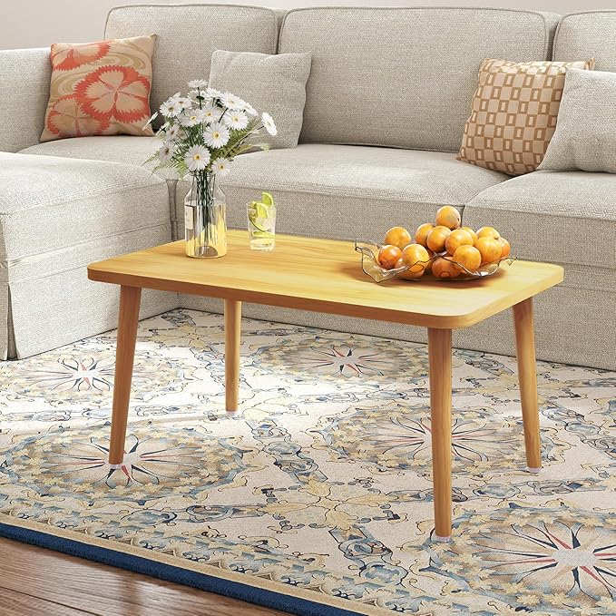 Funecy Square Coffee Table Low Table with 4 Solid Wood Sturdy Legs, Floor Table Desk for Sitting on The Floor, Storage and Living Room Furniture (Natural)