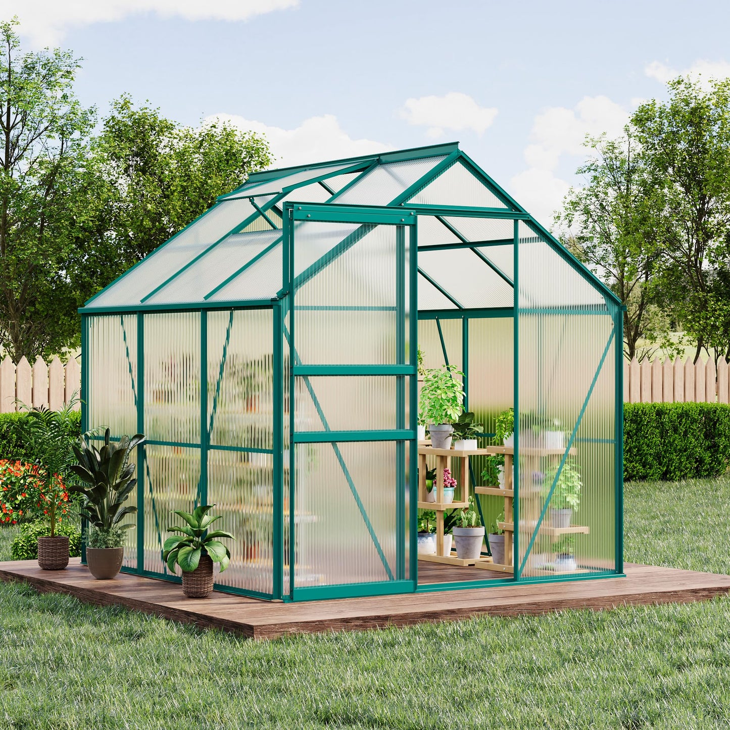 CABIHOME 6 x 6 FT Greenhouses for Outside, Polycarbonate Greenhouse with Aluminum Frame, Sliding Door, Adjustable Roof Vent, Backyard Green Houses, Patio Garden, Black (Green, 6x6 FT)