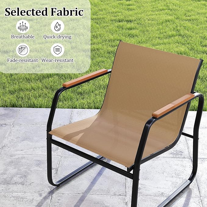 Tangkula 3 Pieces Patio Furniture Set, Outdoor Bistro Conversation Set with Breathable Mesh Fabric and Metal Frame, Front Porch Table and Chairs Set for Balcony, Garden, Lawn and Backyard (Brown)