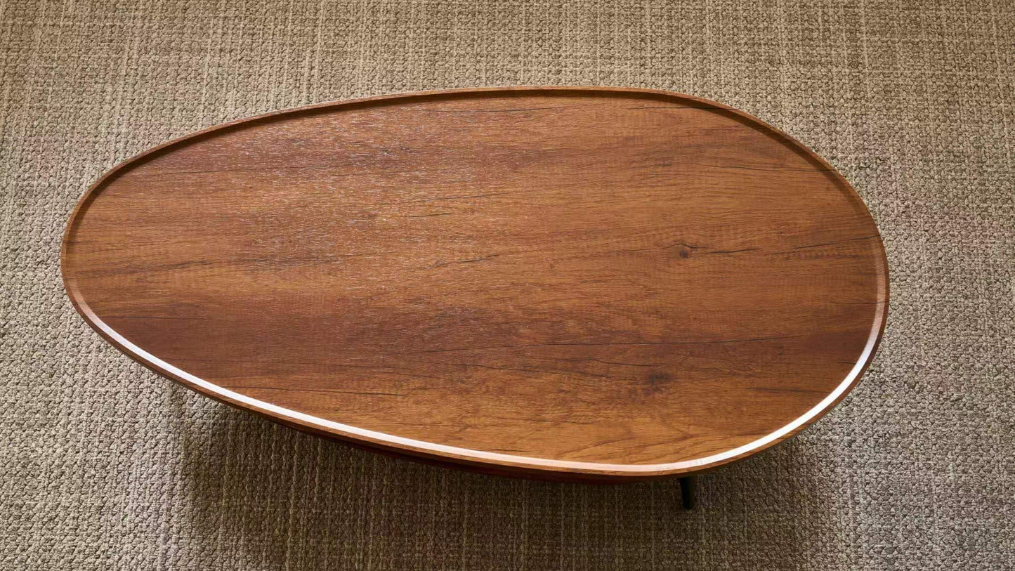 Shrine Oval Coffee Table, Mid-Century Modern Coffee Table, Brown Walnut Wood Table for Living Room, D47''x W23.6''x H15'', Sleek Conical Metal Legs with Black Finish