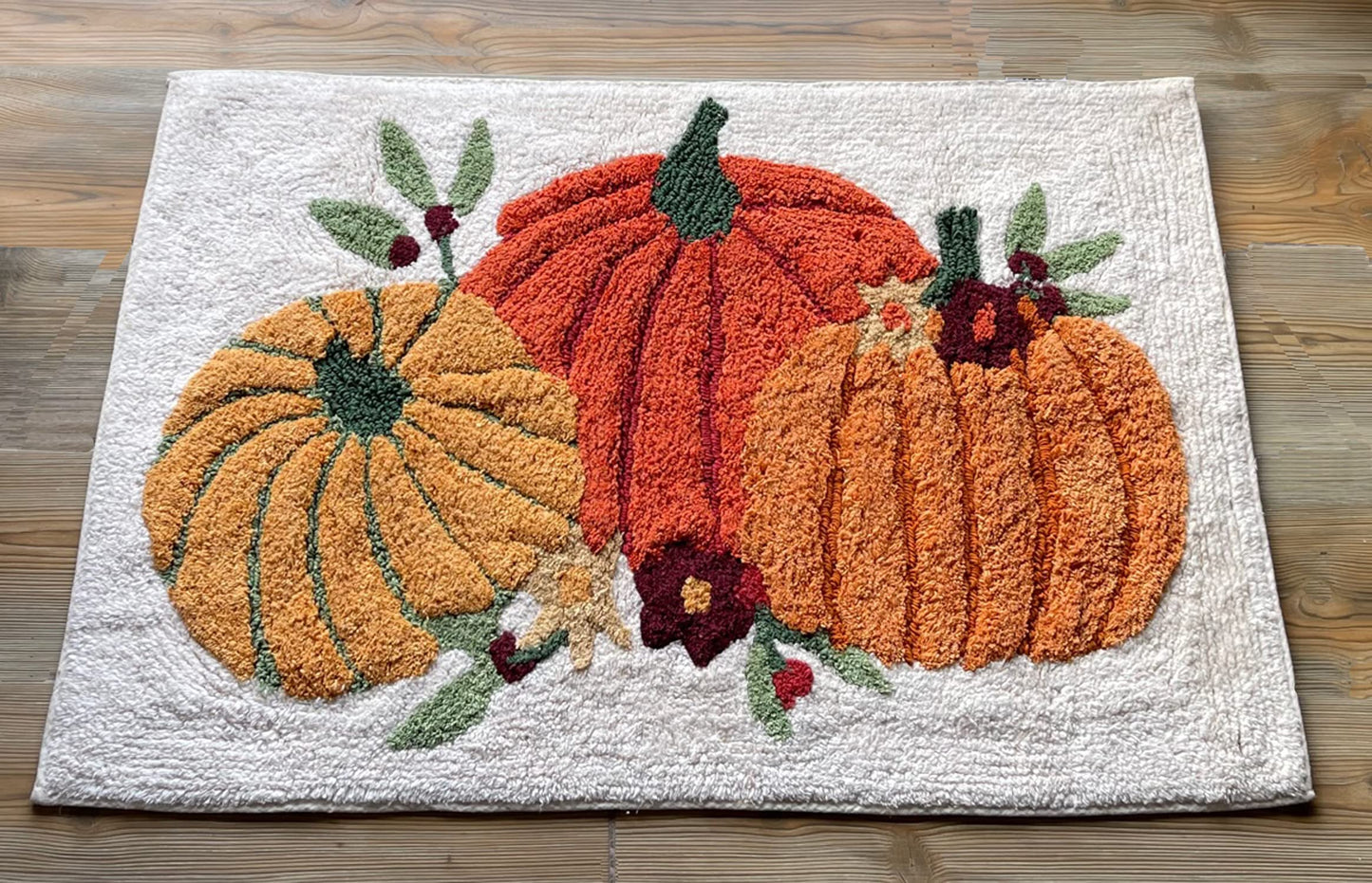 KEMA Soft 100% Cotton Halloween Pumpkin-Style Regular Use Rectangular Spa Mat Rug Plush Water Absorbent, Decorative Border - for Bathroom Vanity, Bathtub/Shower - Machine Washable - 1 Pack