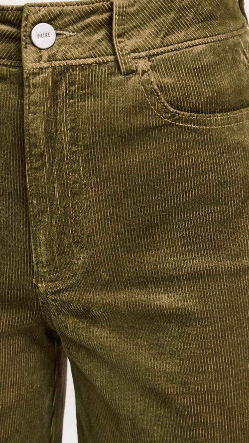 PAIGE Women's Harper Ankle Corduroy Pants, Army, Green, 31