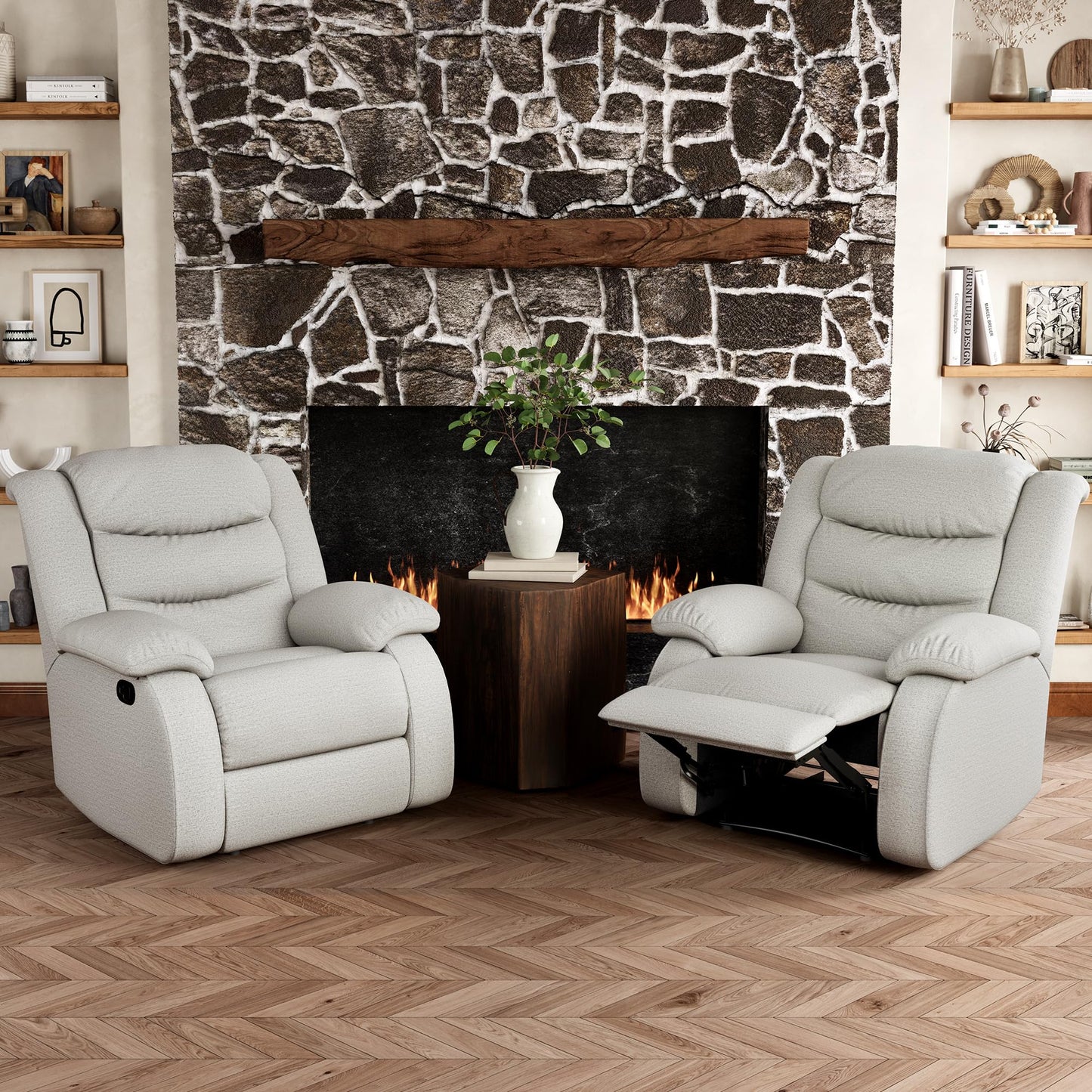 Erdoru Oversized Fabric Recliner Chair, Overstuffed Manual Recliner Chair Single Sofa with Comfortable Arm and Backrest, Comfty Home Theater Seating for Living Room, Meeting Room, Bedroom, Light Grey